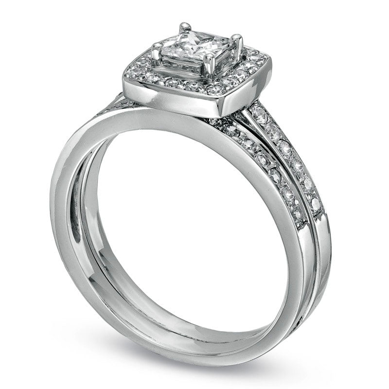 Image of ID 1 075 CT TW Princess-Cut Natural Diamond Framed Bridal Engagement Ring Set in Solid 14K White Gold