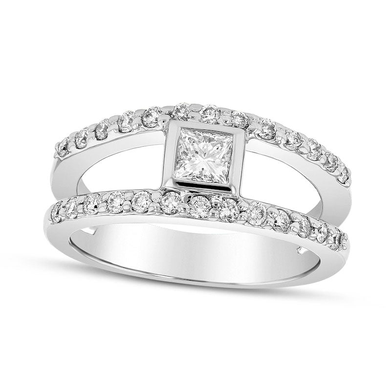 Image of ID 1 075 CT TW Princess-Cut Natural Diamond Split Shank Engagement Ring in Solid 14K White Gold