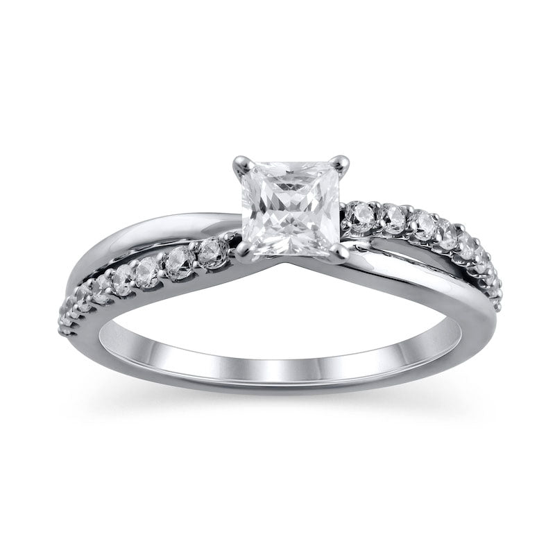Image of ID 1 075 CT TW Princess-Cut Natural Diamond Twist Shank Engagement Ring in Solid 14K White Gold