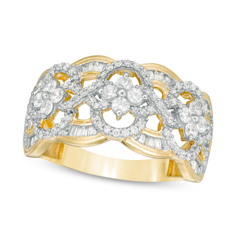 Image of ID 1 075 CT TW Quad Natural Diamond Scallop Ring in Solid 10K Yellow Gold