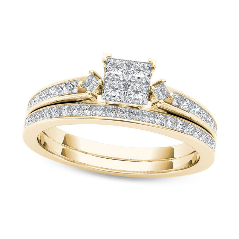 Image of ID 1 075 CT TW Quad Princess-Cut Natural Diamond Bridal Engagement Ring Set in Solid 14K Gold