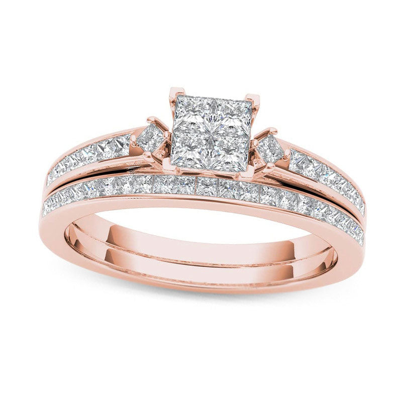 Image of ID 1 075 CT TW Quad Princess-Cut Natural Diamond Bridal Engagement Ring Set in Solid 14K Rose Gold