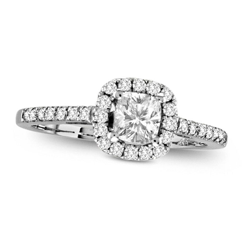 Image of ID 1 075 CT TW Radiant-Cut Natural Diamond Frame Engagement Ring in Solid 14K White Gold