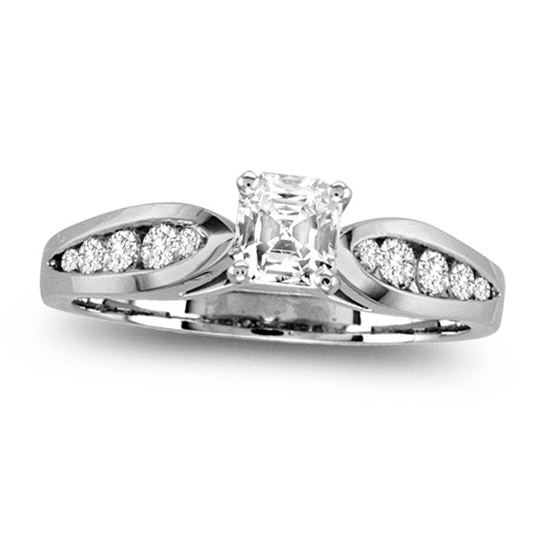 Image of ID 1 088 CT TW Asscher-Cut Natural Diamond Engagement Ring in Solid 14K White Gold