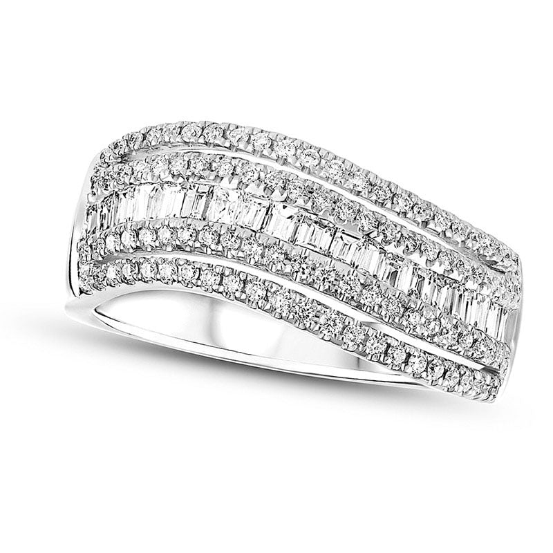 Image of ID 1 088 CT TW Baguette and Round Natural Diamond Anniversary Band in Solid 18K White Gold (G/I1)