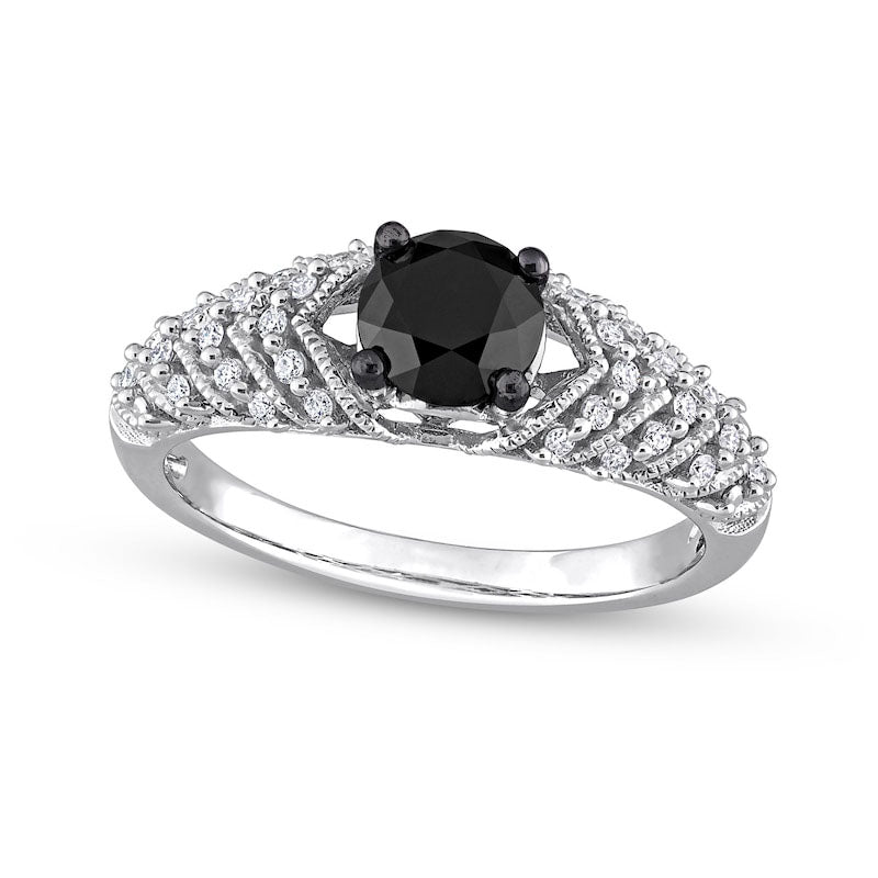 Image of ID 1 088 CT TW Black Enhanced and White Natural Diamond Chevron Engagement Ring in Solid 14K White Gold