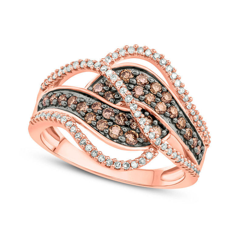 Image of ID 1 088 CT TW Champagne and White Natural Diamond Layered Bypass Ring in Solid 10K Rose Gold