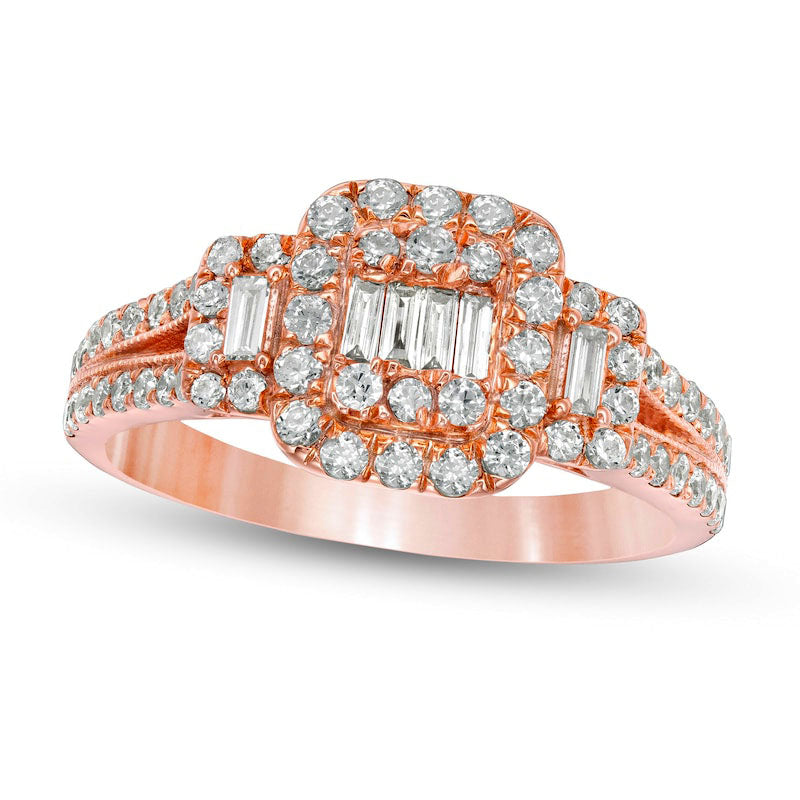 Image of ID 1 088 CT TW Composite Natural Diamond Cushion Frame Engagement Ring in Solid 10K Rose Gold