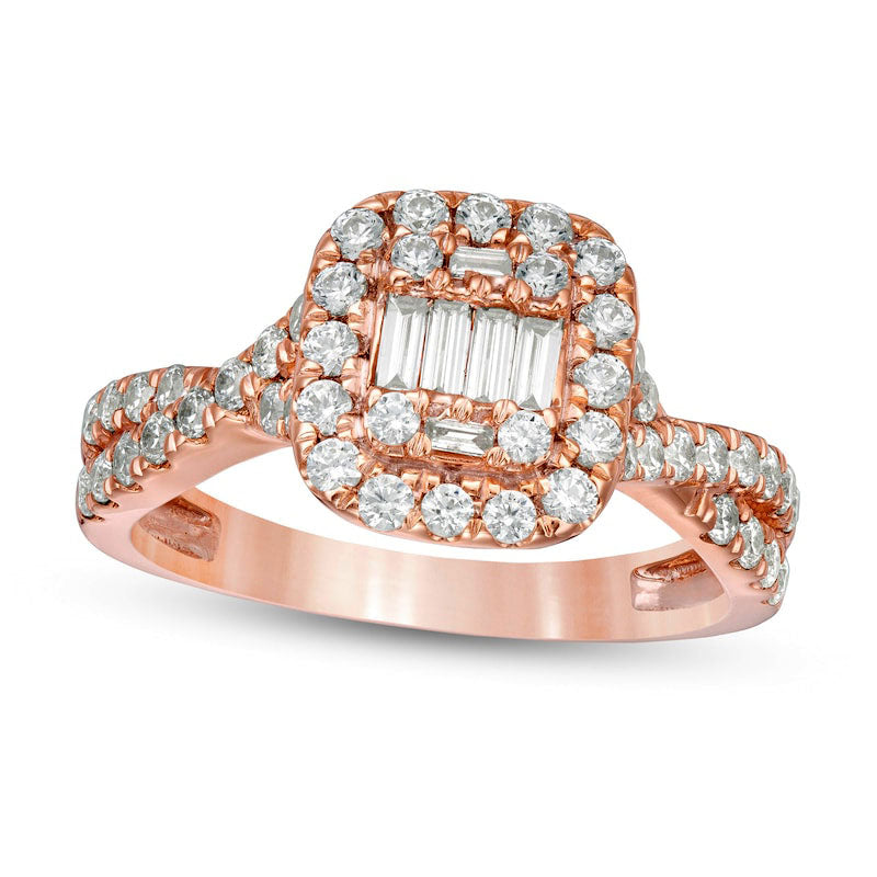 Image of ID 1 088 CT TW Composite Natural Diamond Cushion Frame Twist Shank Engagement Ring in Solid 10K Rose Gold