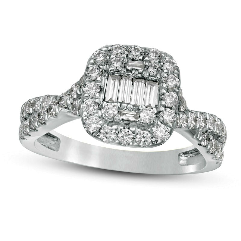 Image of ID 1 088 CT TW Composite Natural Diamond Cushion Frame Twist Shank Engagement Ring in Solid 10K White Gold
