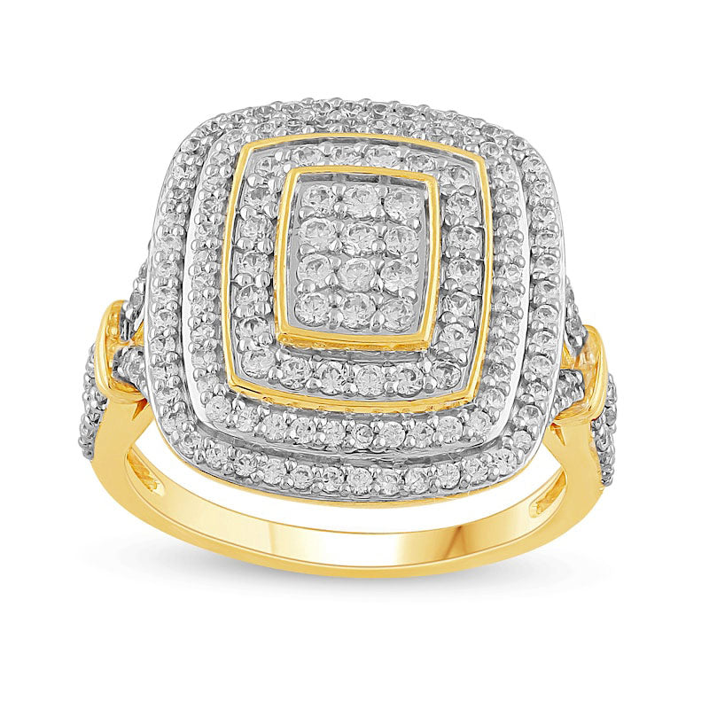 Image of ID 1 088 CT TW Composite Natural Diamond Triple Cushion Frame Ring in Solid 10K Yellow Gold