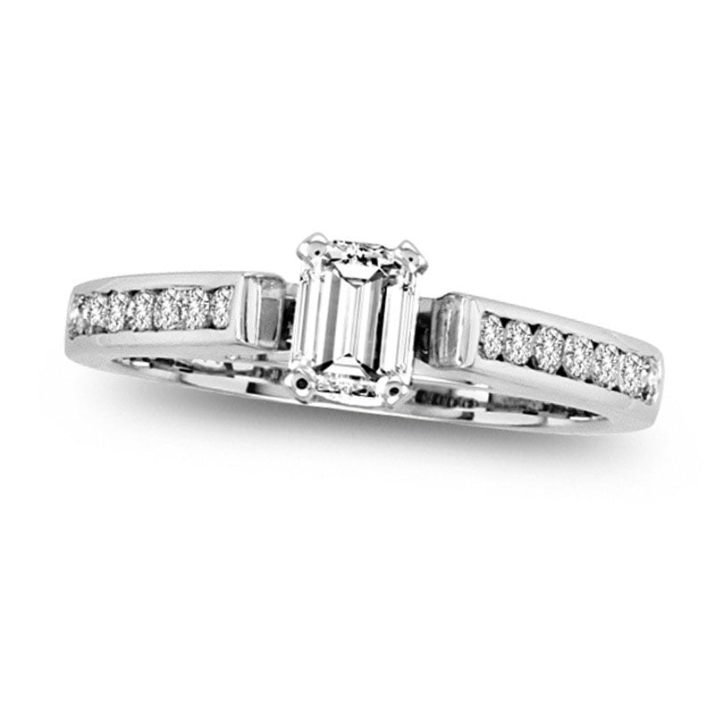 Image of ID 1 088 CT TW Emerald-Cut Natural Diamond Engagement Ring in Solid 14K White Gold