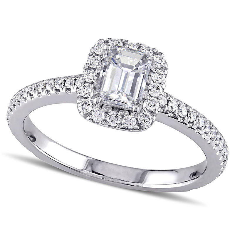 Image of ID 1 088 CT TW Emerald-Cut Natural Diamond Frame Engagement Ring in Solid 14K White Gold (H/VS2)