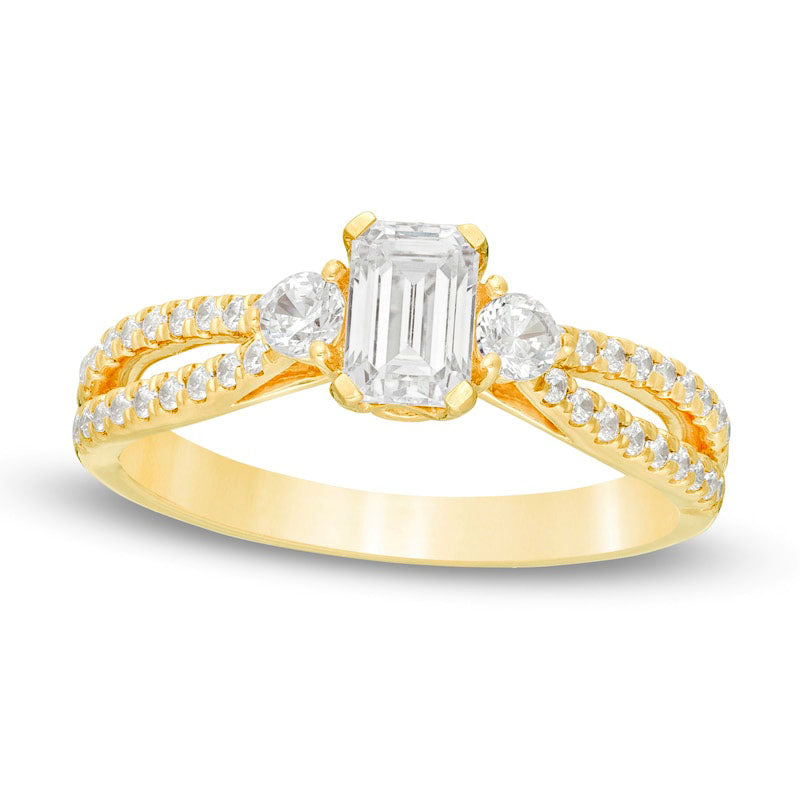 Image of ID 1 088 CT TW Emerald-Cut Natural Diamond Split Shank Engagement Ring in Solid 14K Gold