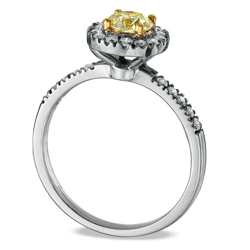 Image of ID 1 088 CT TW Fancy Yellow and White Natural Diamond Frame Engagement Ring in Solid 18K White Gold (SI2)