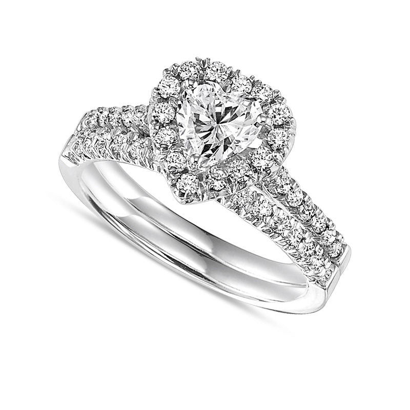 Image of ID 1 088 CT TW Heart-Shaped Natural Diamond Frame Bridal Engagement Ring Set in Solid 14K White Gold