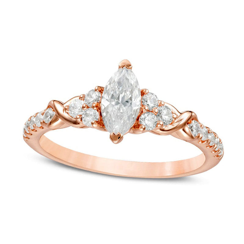 Image of ID 1 088 CT TW Marquise Natural Diamond Tri-Sides Twist Engagement Ring in Solid 14K Rose Gold