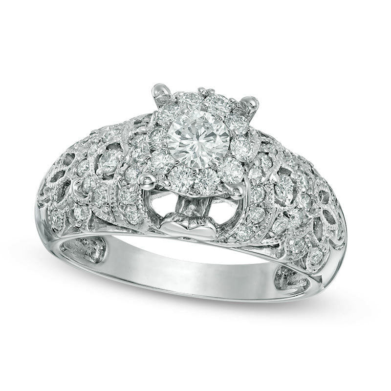 Image of ID 1 088 CT TW Natural Diamond Antique Vintage-Style Dome Engagement Ring in Solid 14K White Gold