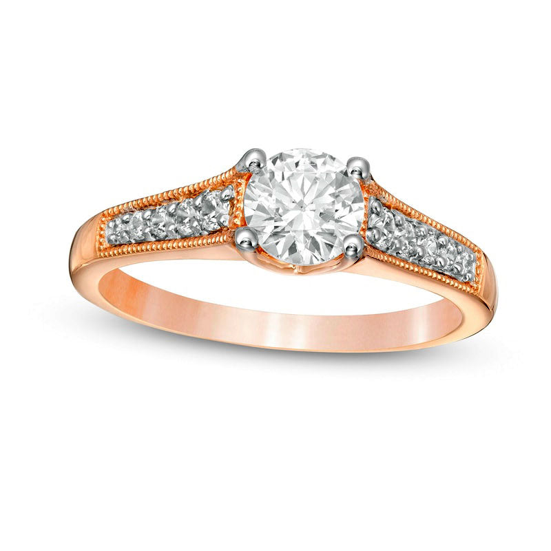Image of ID 1 088 CT TW Natural Diamond Antique Vintage-Style Engagement Ring in Solid 14K Rose Gold