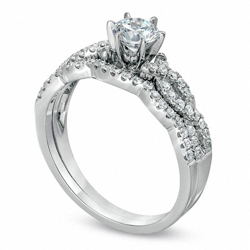 Image of ID 1 088 CT TW Natural Diamond Braided Bridal Engagement Ring Set in Solid 14K White Gold
