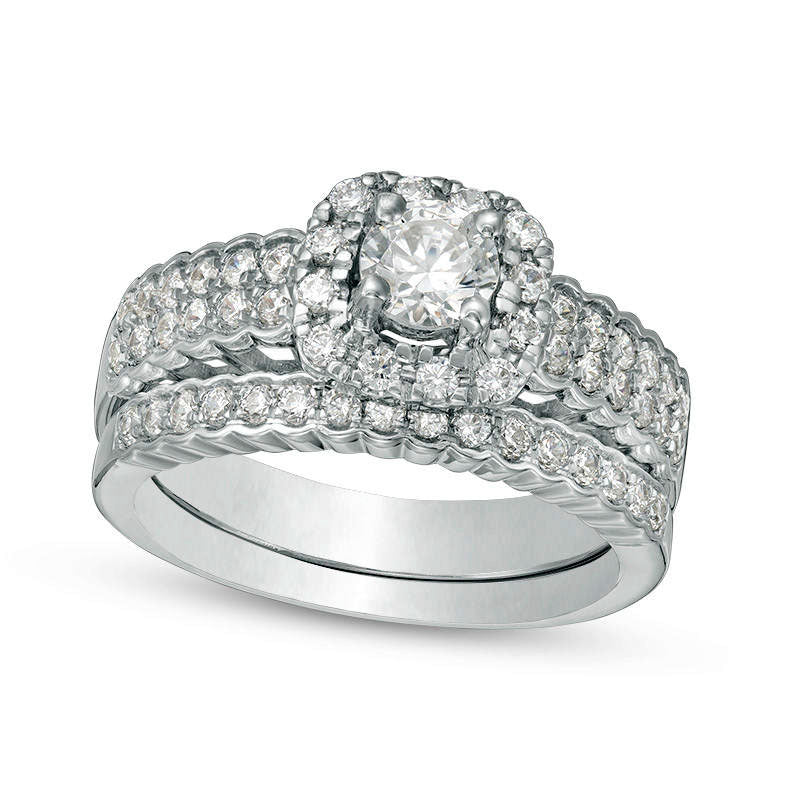 Image of ID 1 088 CT TW Natural Diamond Cushion Frame Bridal Engagement Ring Set in Solid 10K White Gold