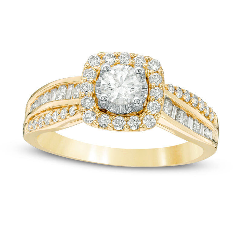 Image of ID 1 088 CT TW Natural Diamond Cushion Frame Engagement Ring in Solid 14K Gold
