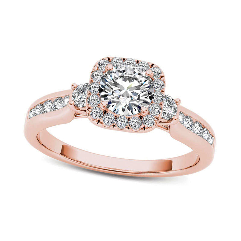 Image of ID 1 088 CT TW Natural Diamond Cushion Frame Engagement Ring in Solid 14K Rose Gold