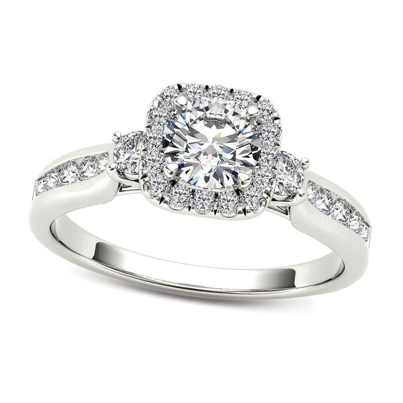 Image of ID 1 088 CT TW Natural Diamond Cushion Frame Engagement Ring in Solid 14K White Gold