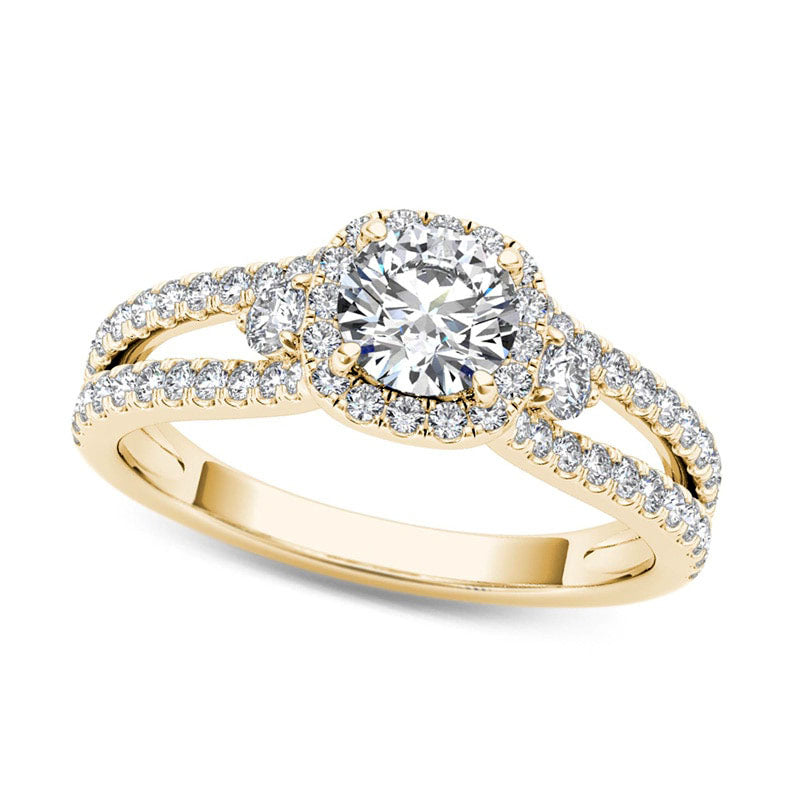 Image of ID 1 088 CT TW Natural Diamond Cushion Frame Split Shank Engagement Ring in Solid 14K Gold