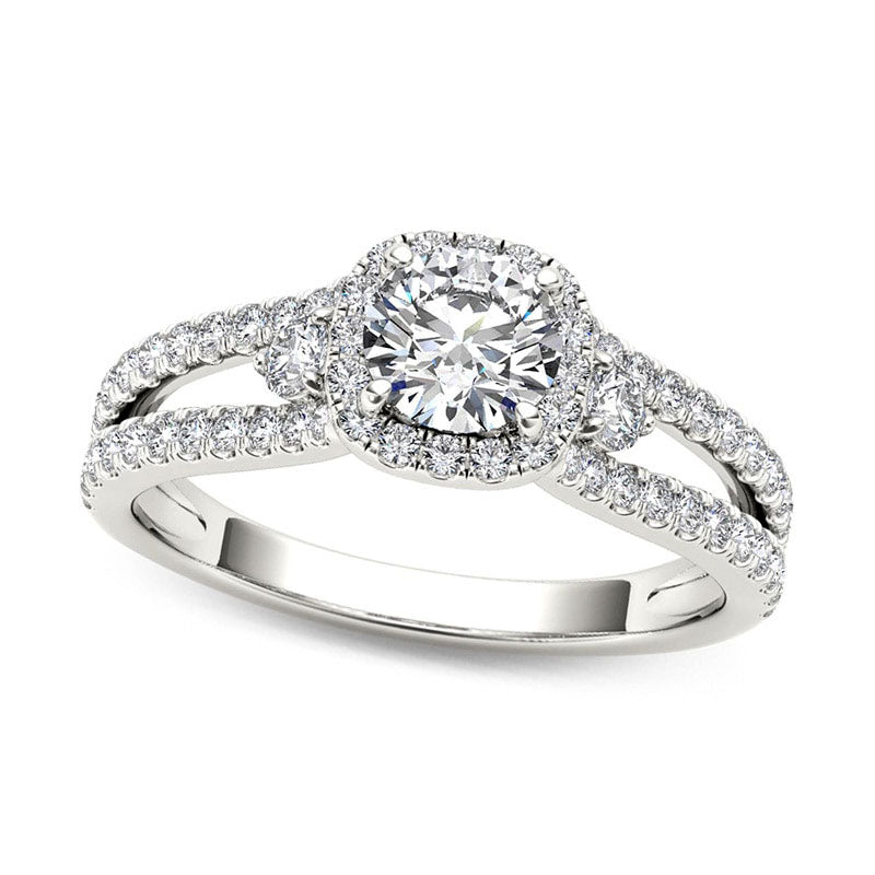 Image of ID 1 088 CT TW Natural Diamond Cushion Frame Split Shank Engagement Ring in Solid 14K White Gold