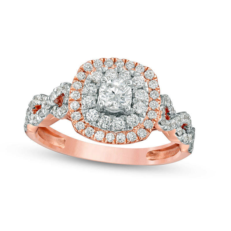 Image of ID 1 088 CT TW Natural Diamond Double Cushion Frame Twist Engagement Ring in Solid 10K Rose Gold