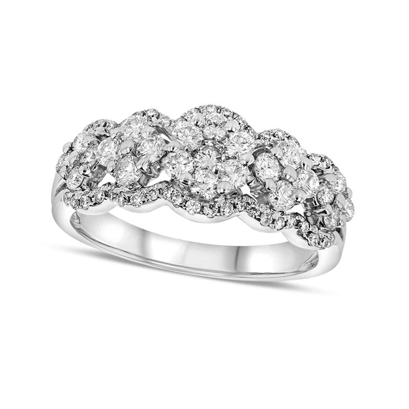 Image of ID 1 088 CT TW Natural Diamond Flower Cluster Ring in Solid 18K White Gold