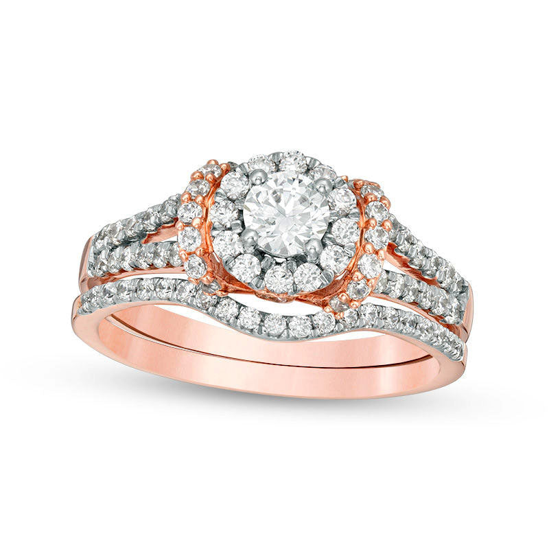 Image of ID 1 088 CT TW Natural Diamond Frame Collar Bridal Engagement Ring Set in Solid 10K Rose Gold