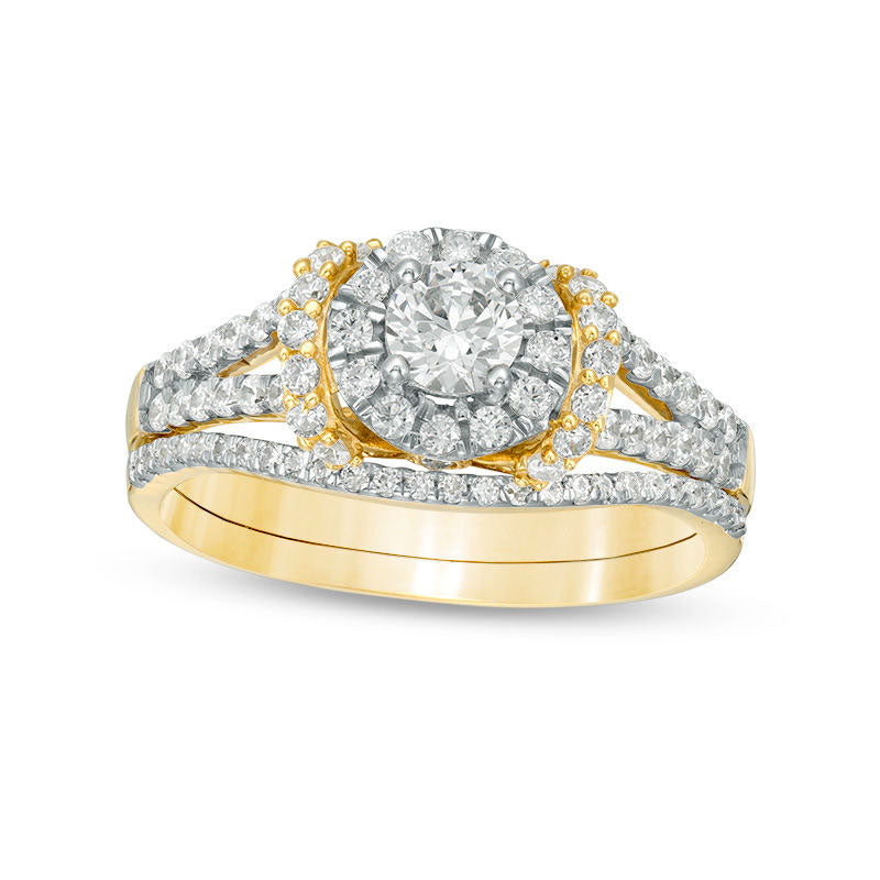 Image of ID 1 088 CT TW Natural Diamond Frame Collar Bridal Engagement Ring Set in Solid 10K Yellow Gold
