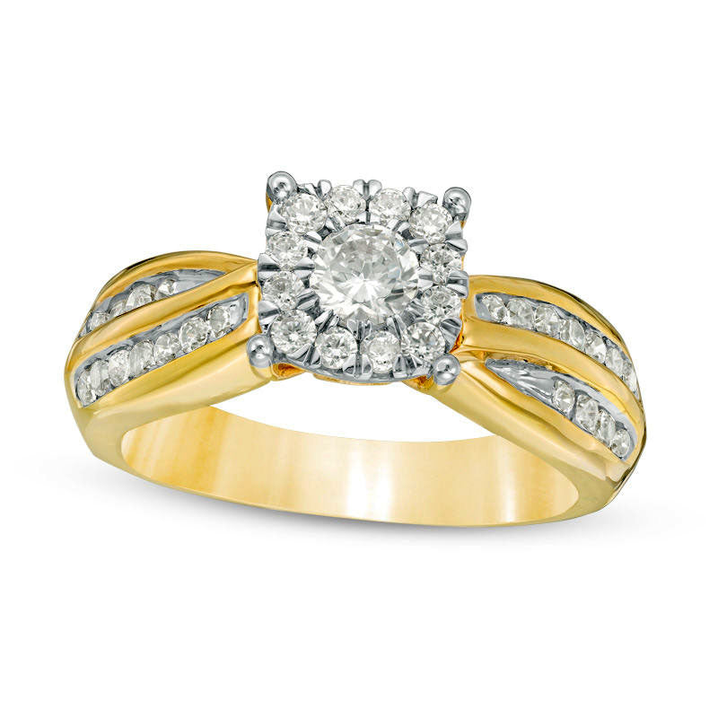 Image of ID 1 088 CT TW Natural Diamond Frame Engagement Ring in Solid 10K Yellow Gold