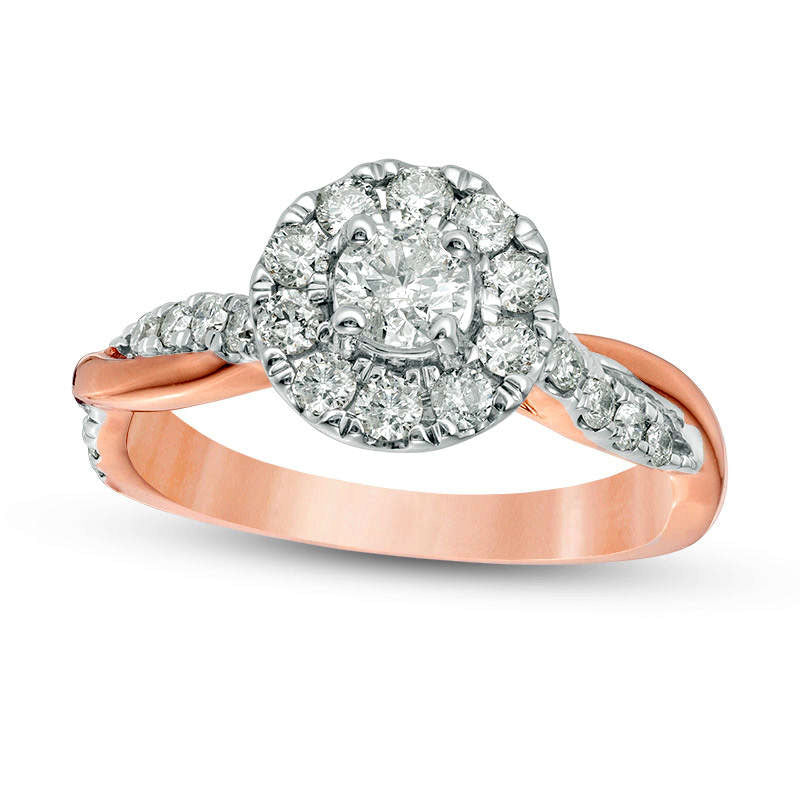 Image of ID 1 088 CT TW Natural Diamond Frame Twist Shank Engagement Ring in Solid 10K Rose Gold