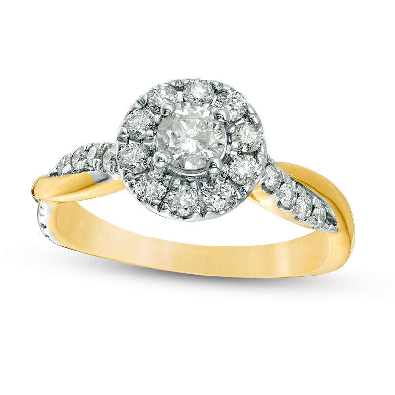 Image of ID 1 088 CT TW Natural Diamond Frame Twist Shank Engagement Ring in Solid 10K Yellow Gold