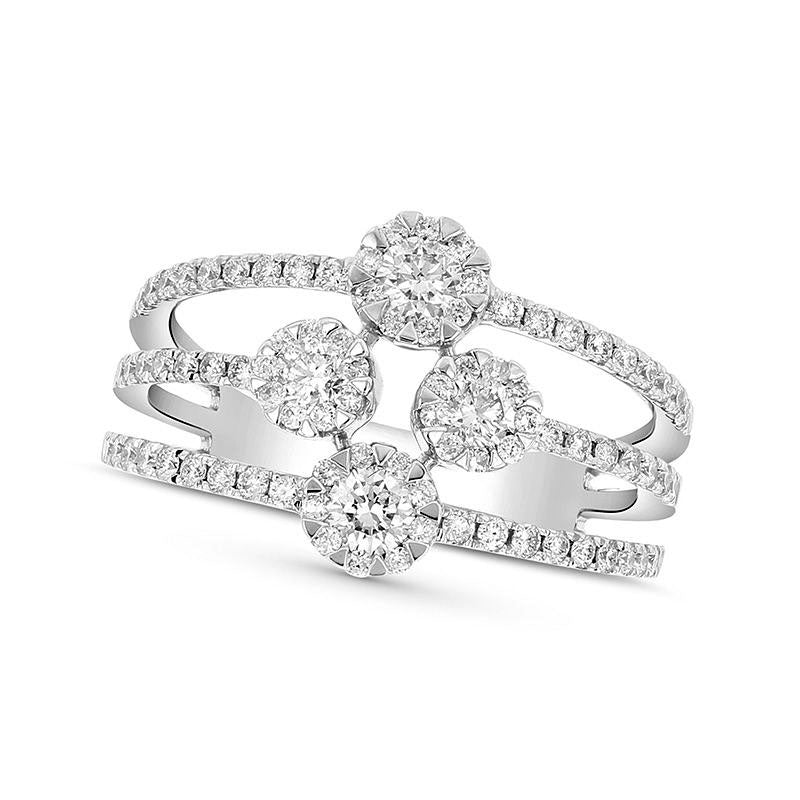 Image of ID 1 088 CT TW Natural Diamond Multi-Row Open Shank Ring in Solid 18K White Gold (H/SI1)