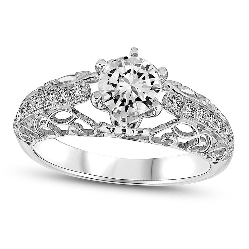 Image of ID 1 088 CT TW Natural Diamond Scroll Antique Vintage-Style Engagement Ring in Solid 14K White Gold