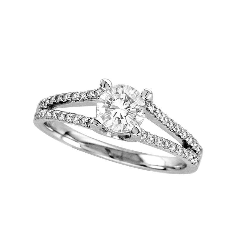 Image of ID 1 088 CT TW Natural Diamond Split Shank Engagement Ring in Solid 14K White Gold