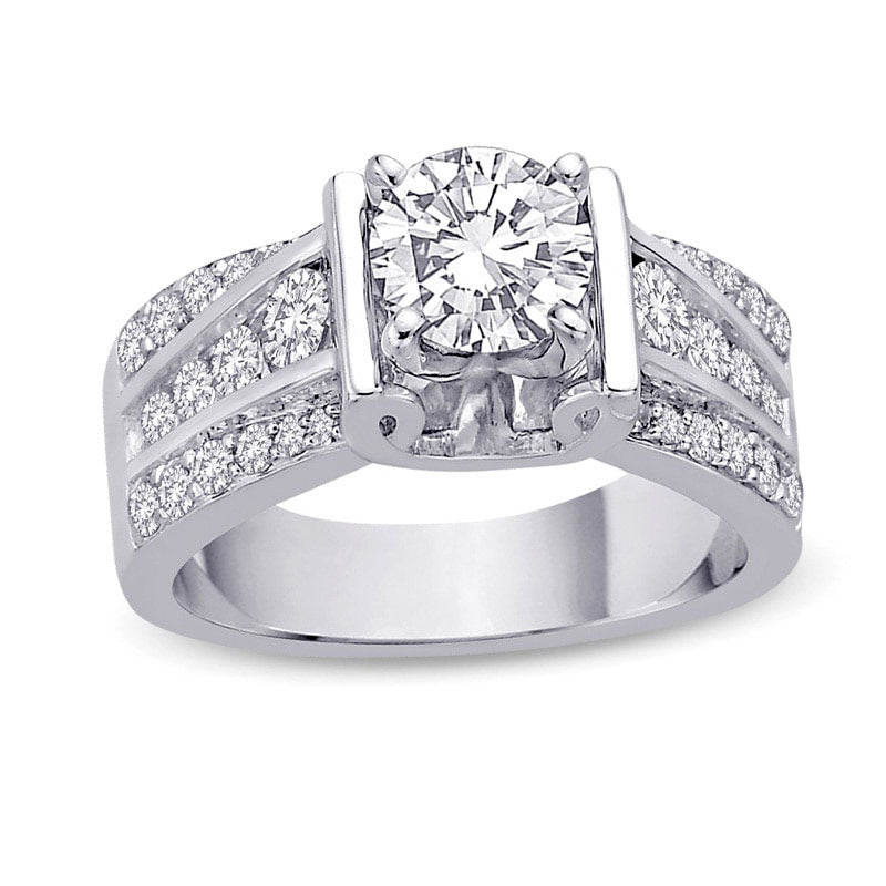 Image of ID 1 088 CT TW Natural Diamond Three Row Semi-Mount in Solid 14K White Gold