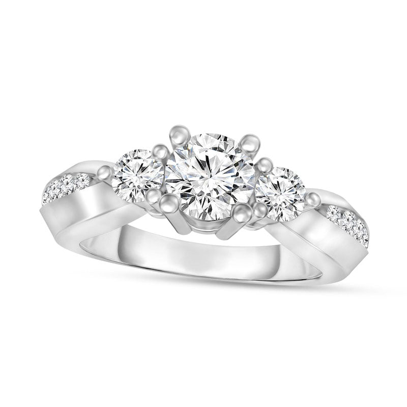 Image of ID 1 088 CT TW Natural Diamond Three Stone Engagement Ring in Solid 14K White Gold