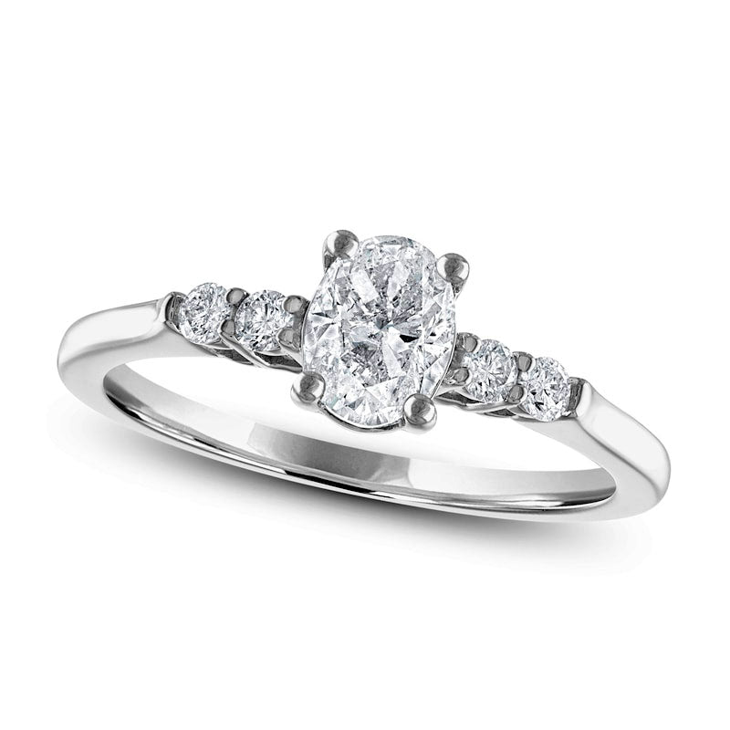 Image of ID 1 088 CT TW Oval Natural Diamond Engagement Ring in Solid 14K White Gold