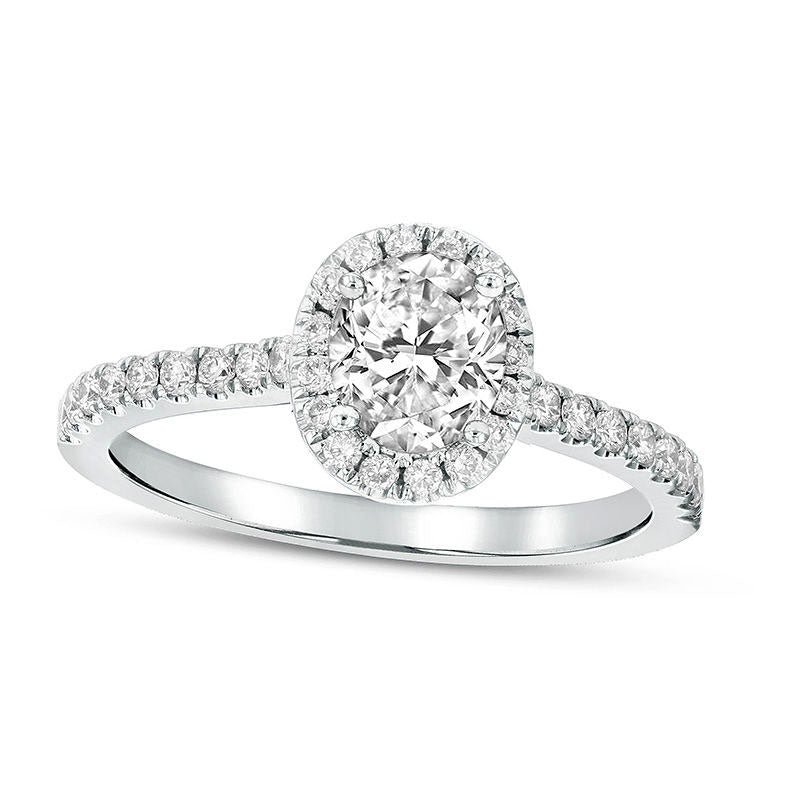 Image of ID 1 088 CT TW Oval Natural Diamond Frame Engagement Ring in Solid 18K White Gold (G/SI2)