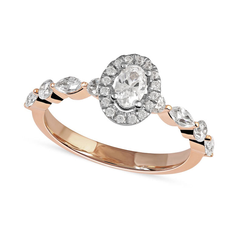 Image of ID 1 088 CT TW Oval Natural Diamond Frame Multi-Shape Alternating Shank Engagement Ring in Solid 10K Rose Gold