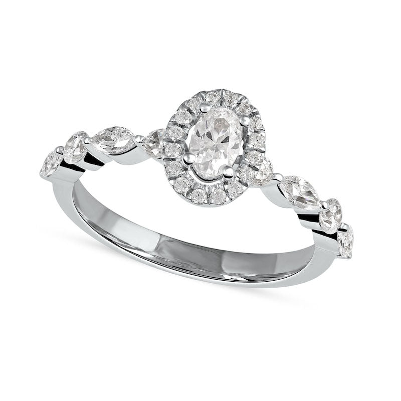 Image of ID 1 088 CT TW Oval Natural Diamond Frame Multi-Shape Alternating Shank Engagement Ring in Solid 10K White Gold