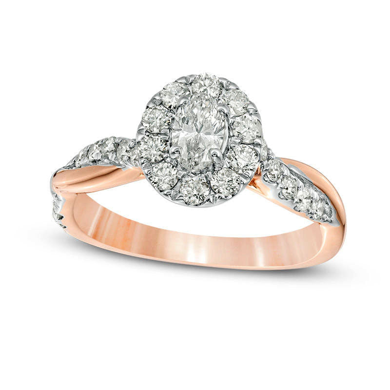 Image of ID 1 088 CT TW Oval Natural Diamond Frame Twist Shank Engagement Ring in Solid 10K Rose Gold
