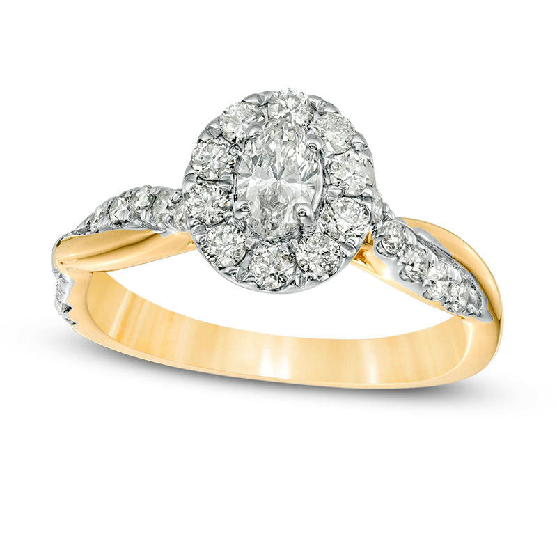 Image of ID 1 088 CT TW Oval Natural Diamond Frame Twist Shank Engagement Ring in Solid 10K Yellow Gold
