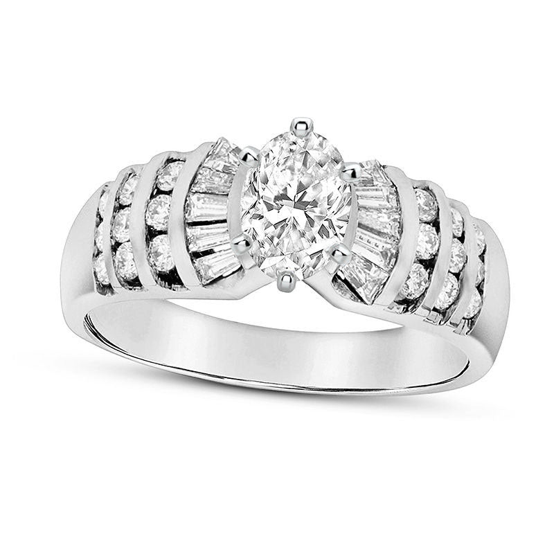 Image of ID 1 088 CT TW Oval Natural Diamond Multi-Row Engagement Ring in Solid 14K White Gold (J/SI2)