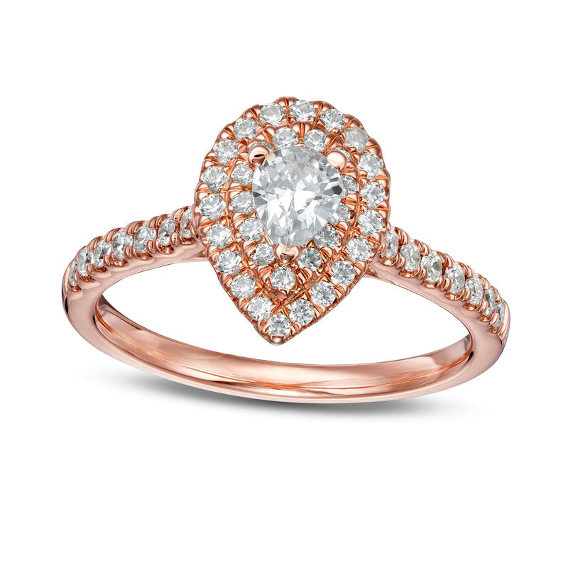 Image of ID 1 088 CT TW Pear-Shaped Natural Diamond Double Frame Engagement Ring in Solid 10K Rose Gold